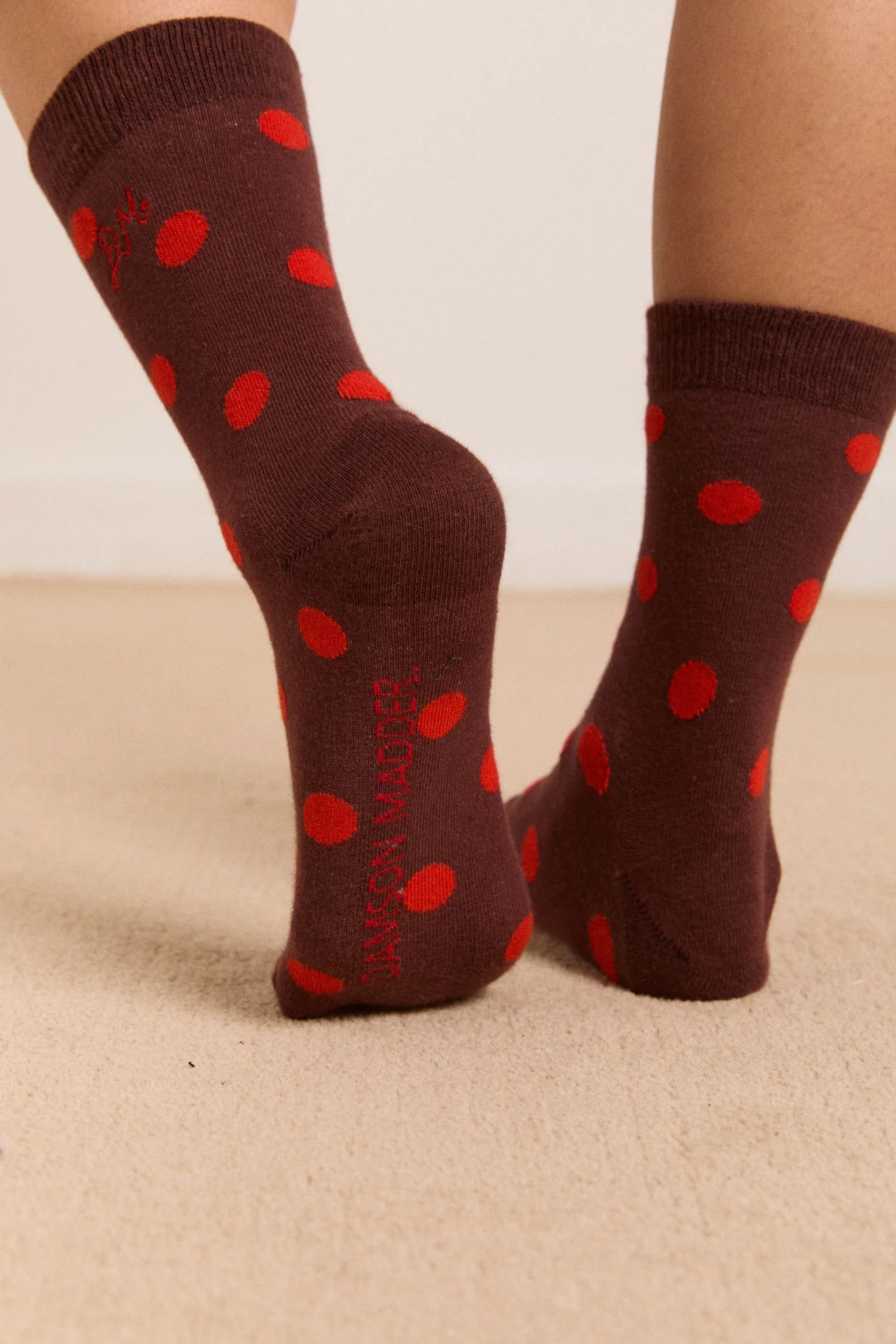 Calf Length Socks In Burg & Red Polka Dot - Image 4