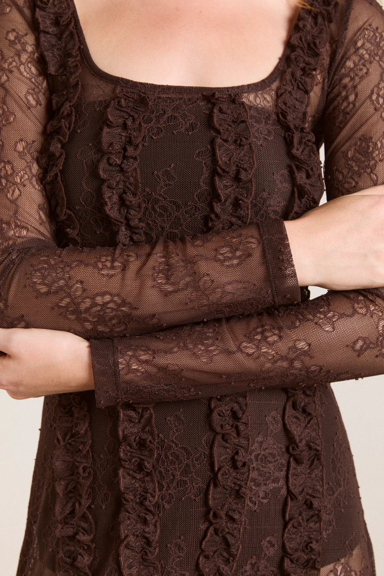 Raphi Lace Midi Dress - Coffee - Image 10