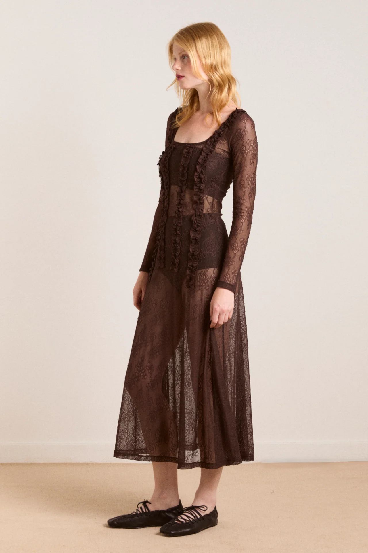 Raphi Lace Midi Dress - Coffee - Image 5