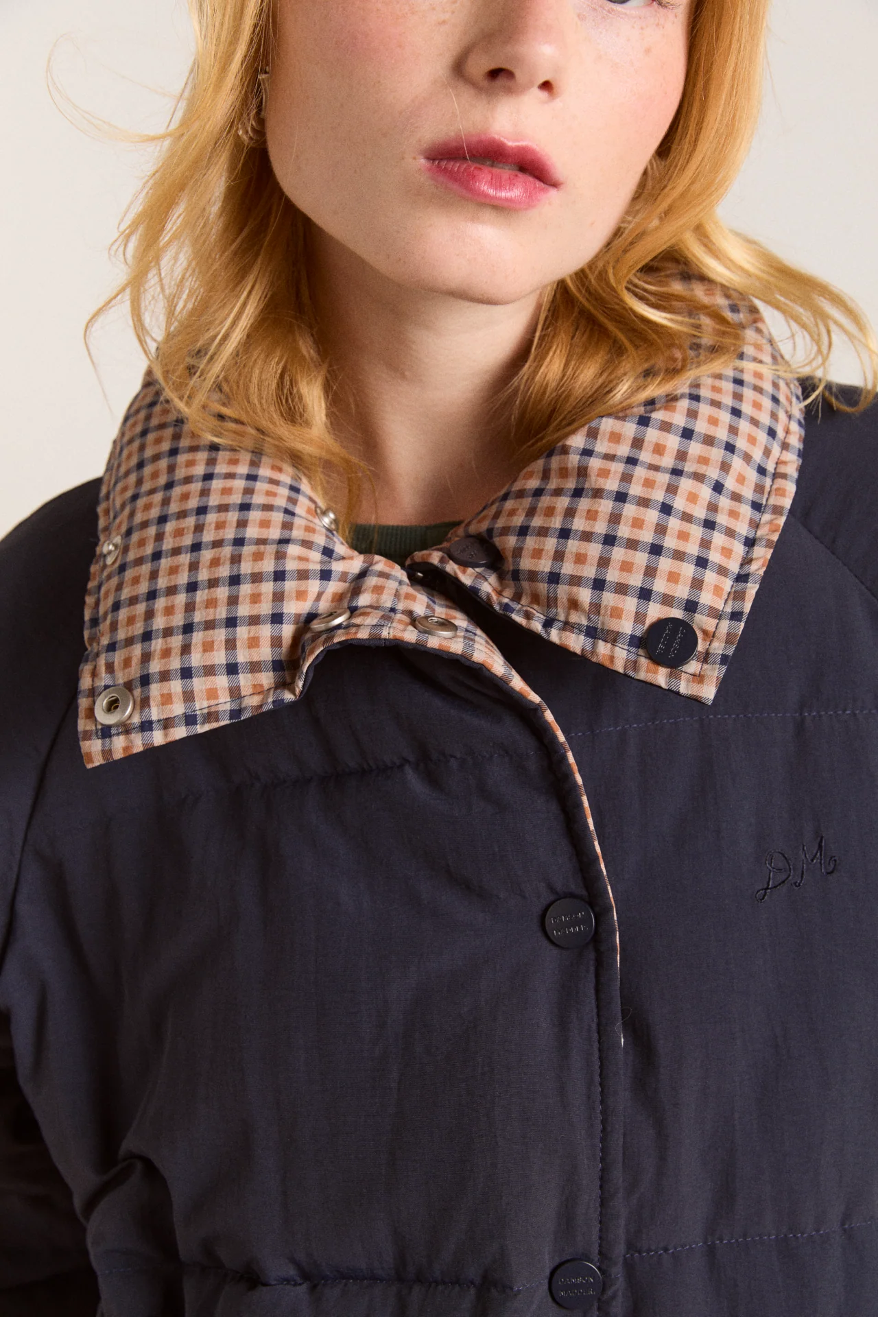 Reversible Opal Puffer - Navy & Check - Image 7
