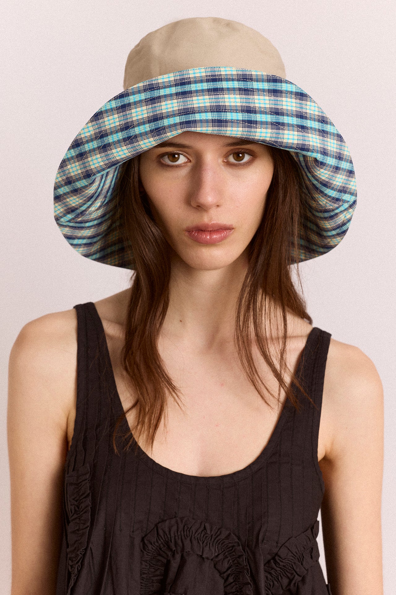 Reversible Sun Hat - Tomboy Check & Stone - Image 3