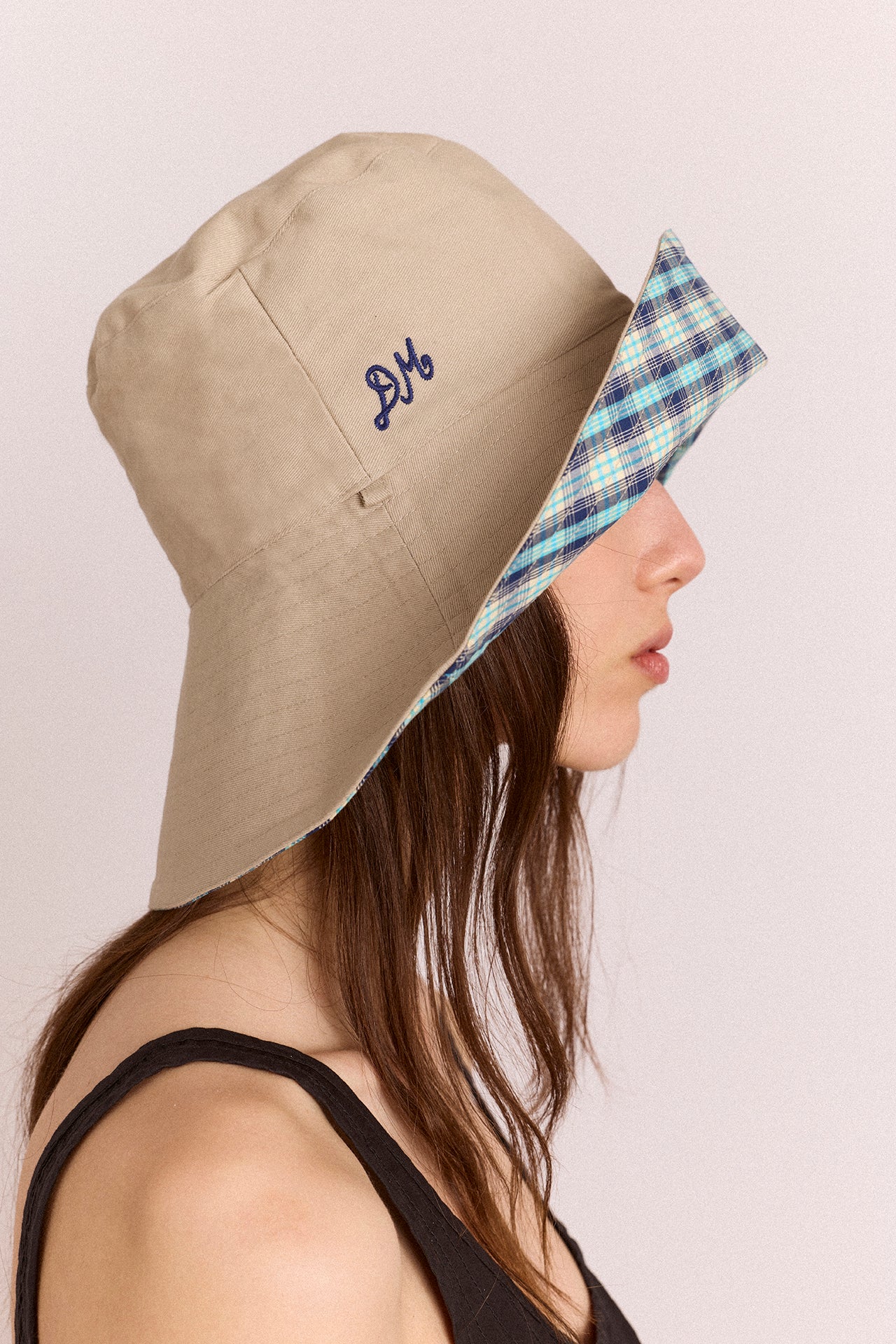 Reversible Sun Hat - Tomboy Check & Stone - Image 4