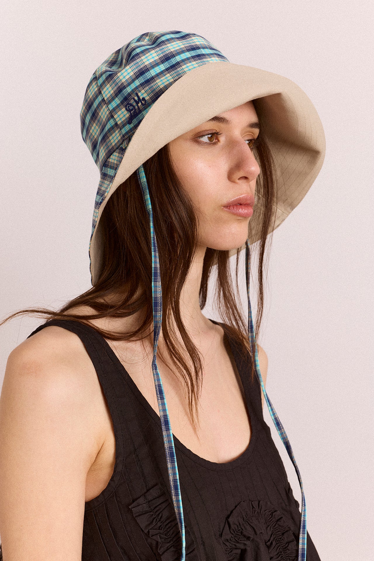 Reversible Sun Hat - Tomboy Check & Stone - Image 5