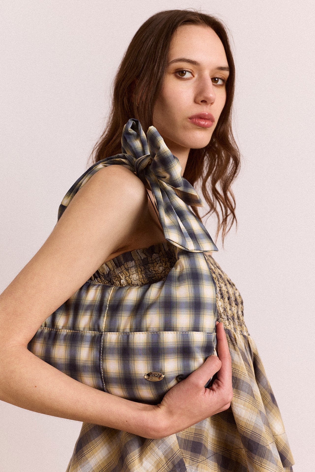 Roo Tie Bag In Cardamon Check - Image 2