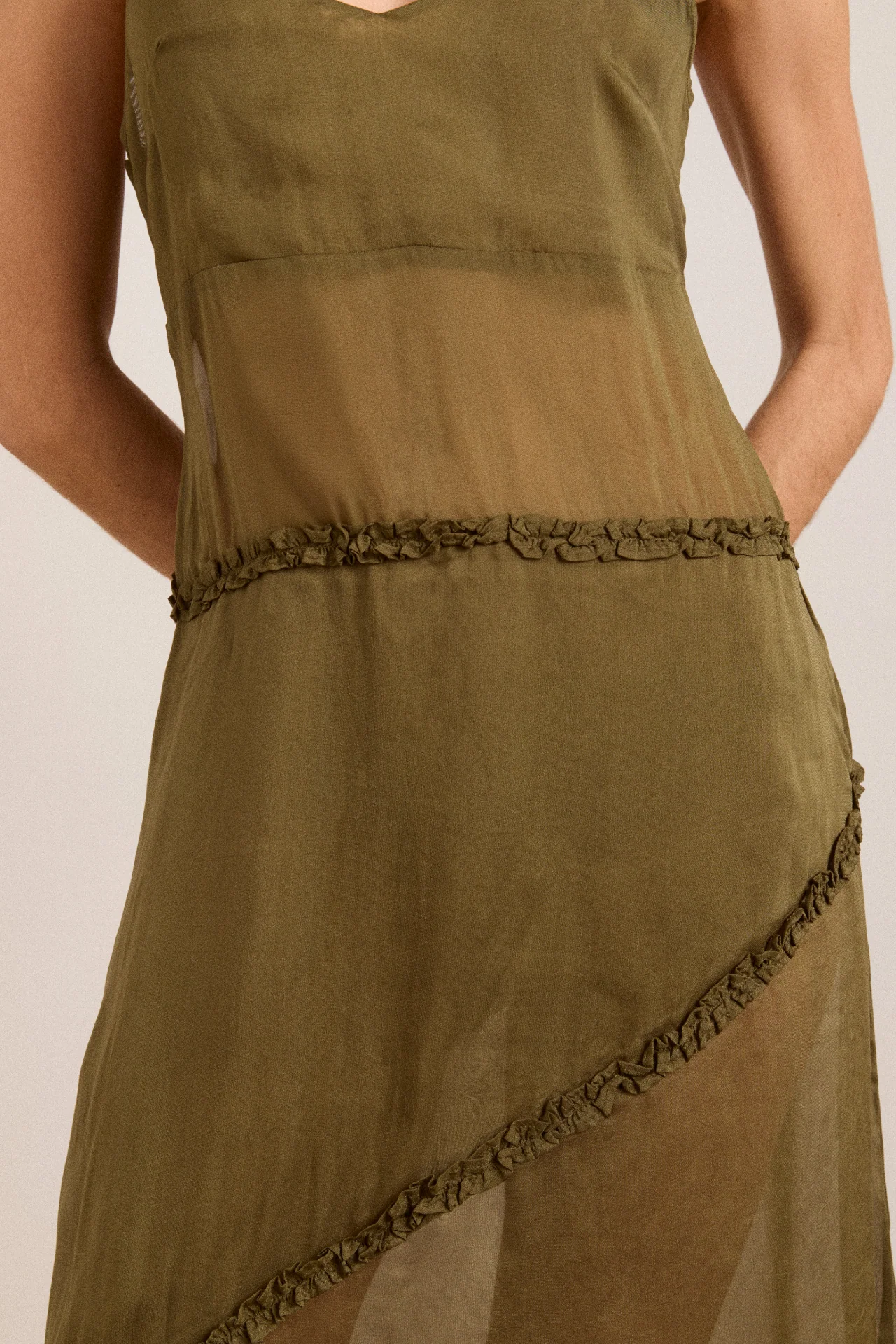 Sasha Ruffle Slip Dress With Cami - Sheer Olive - Image 14