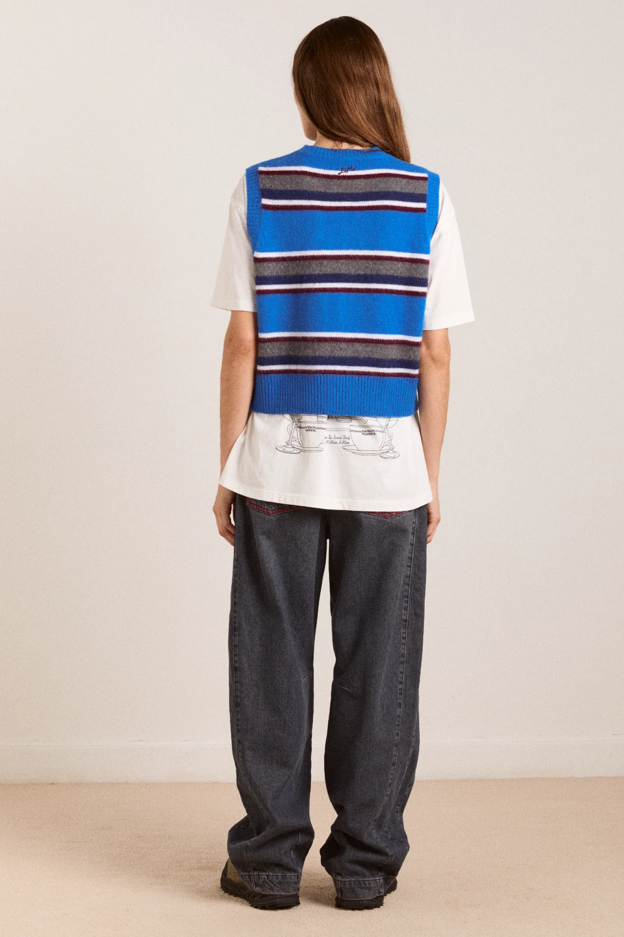 Sofie Merino Wool Vest - Blue Stripe - Image 11