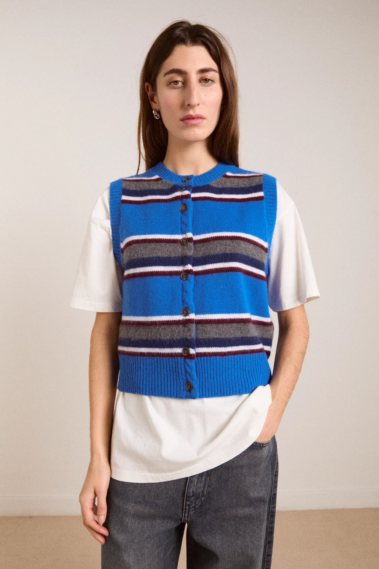 Sofie Merino Wool Vest - Blue Stripe - Image 3