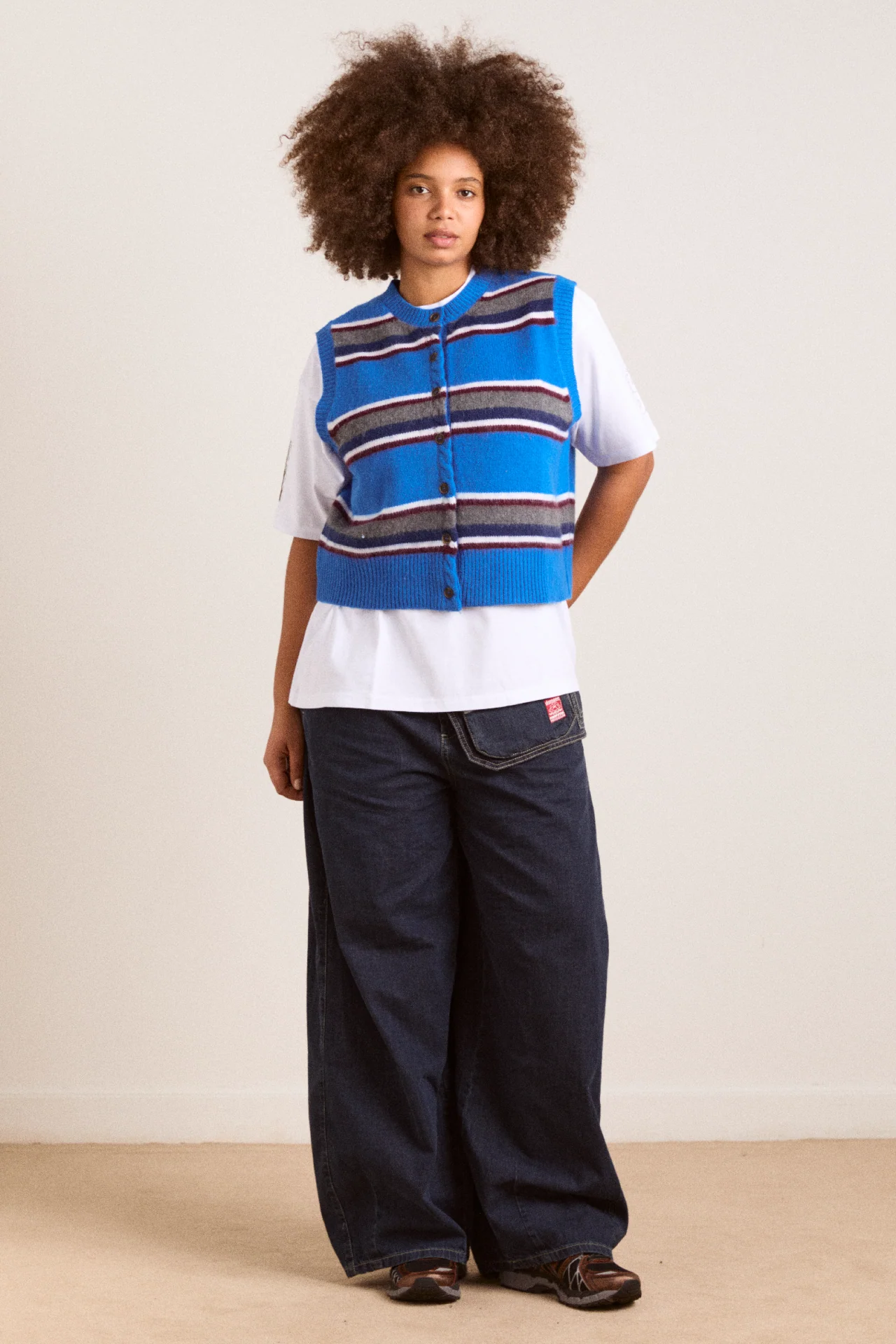 Sofie Merino Wool Vest - Blue Stripe - Image 4