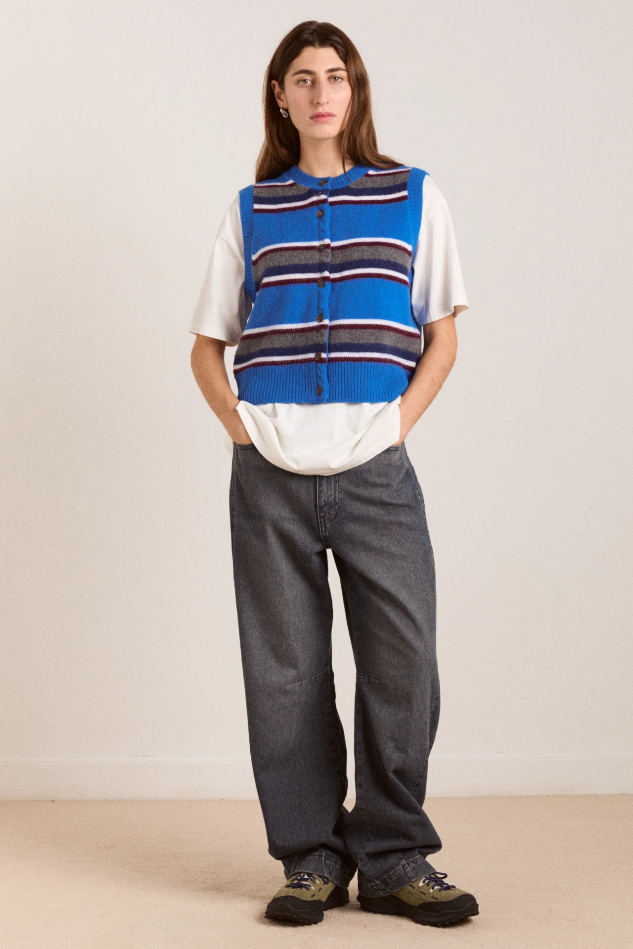 Sofie Merino Wool Vest - Blue Stripe - Image 5