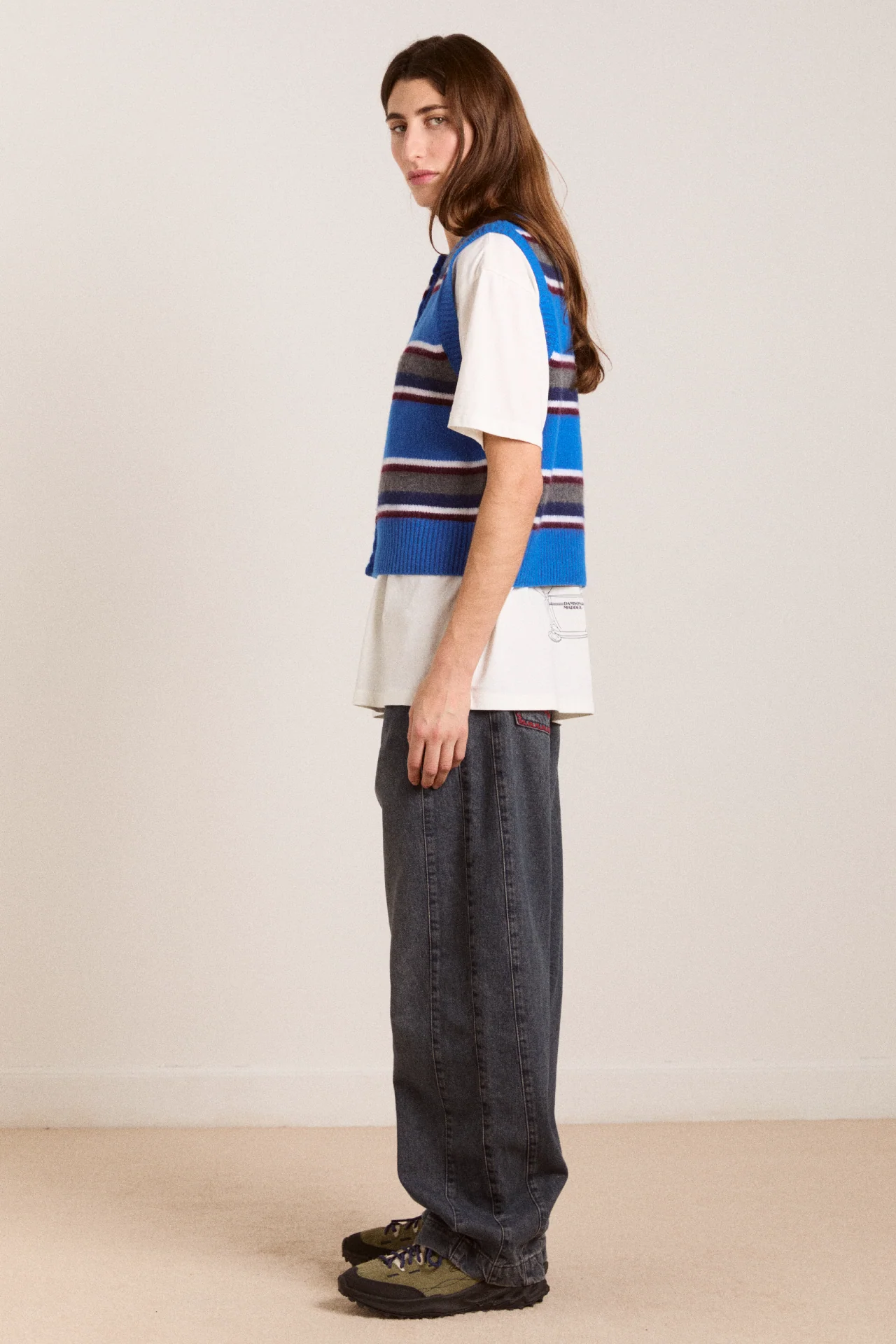Sofie Merino Wool Vest - Blue Stripe - Image 7