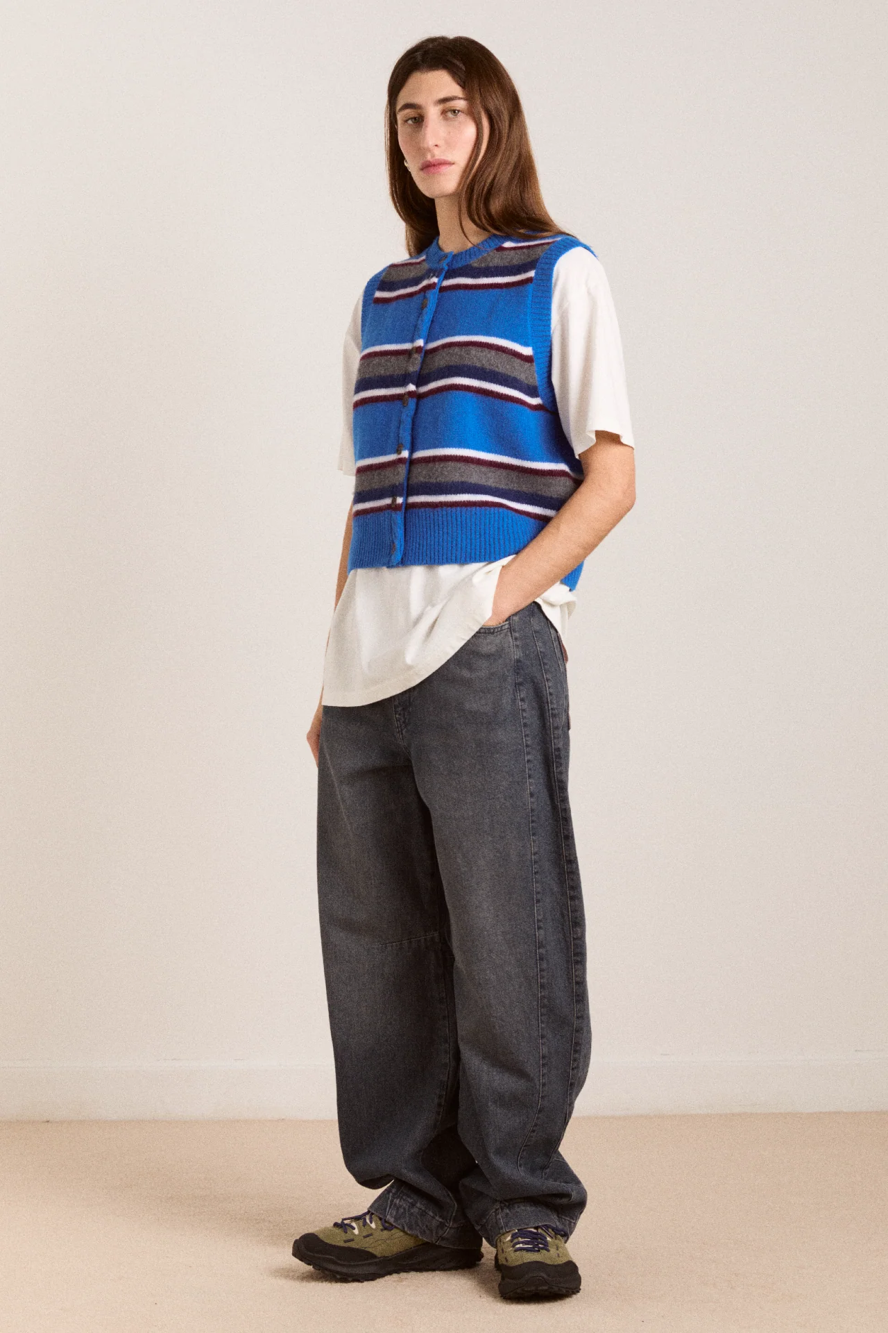 Sofie Merino Wool Vest - Blue Stripe - Image 8