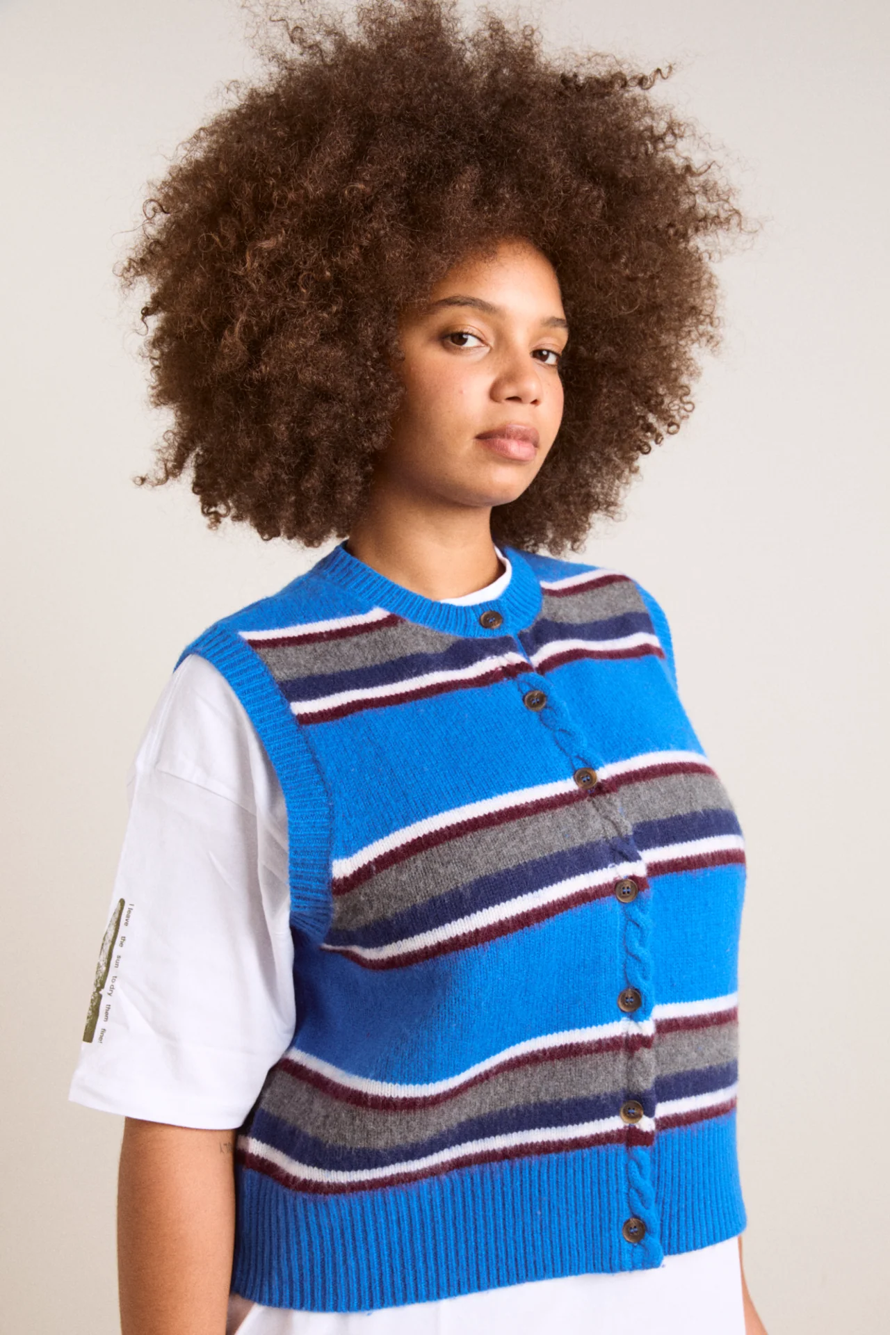 Sofie Merino Wool Vest - Blue Stripe - Image 9