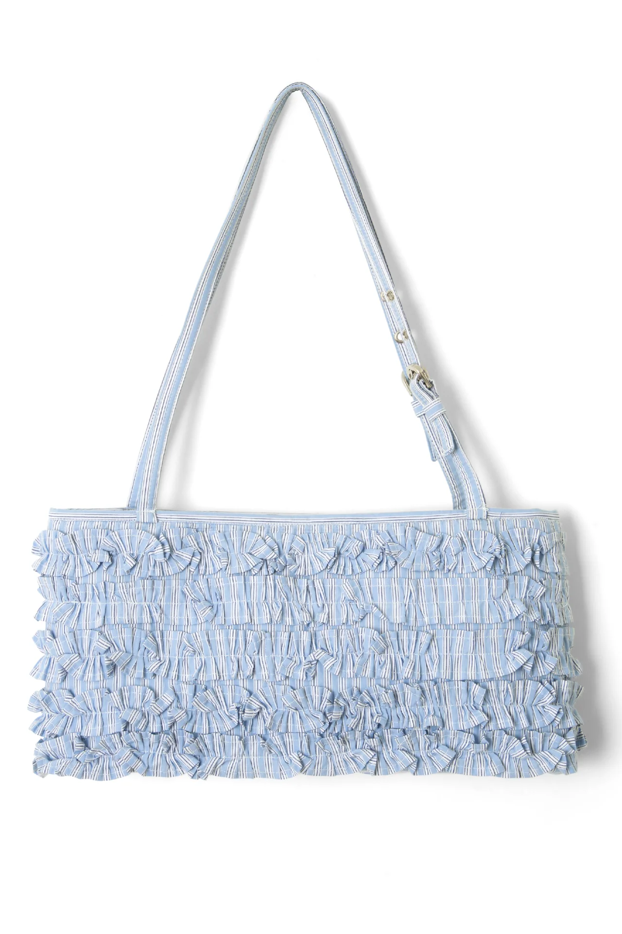 Sophia Ruffle Baguette Bag - Blue Business Stripe - Image 4