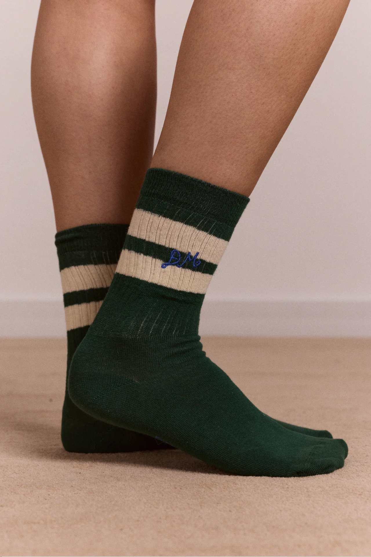 Sporty Calf Length Socks - Green & Cream - Image 3