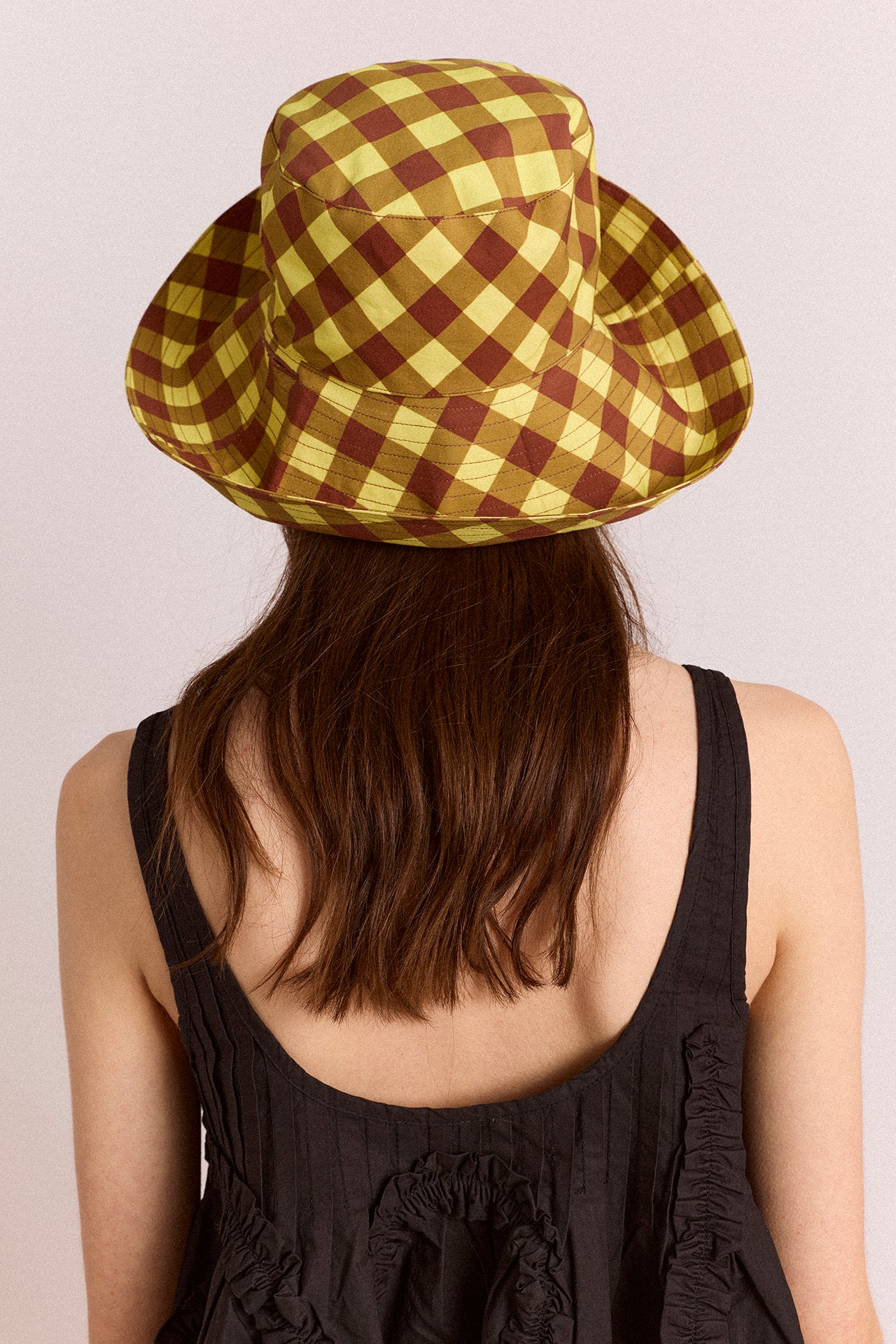 Sunhat With Tie - Avo & Choc Gingham - Image 2
