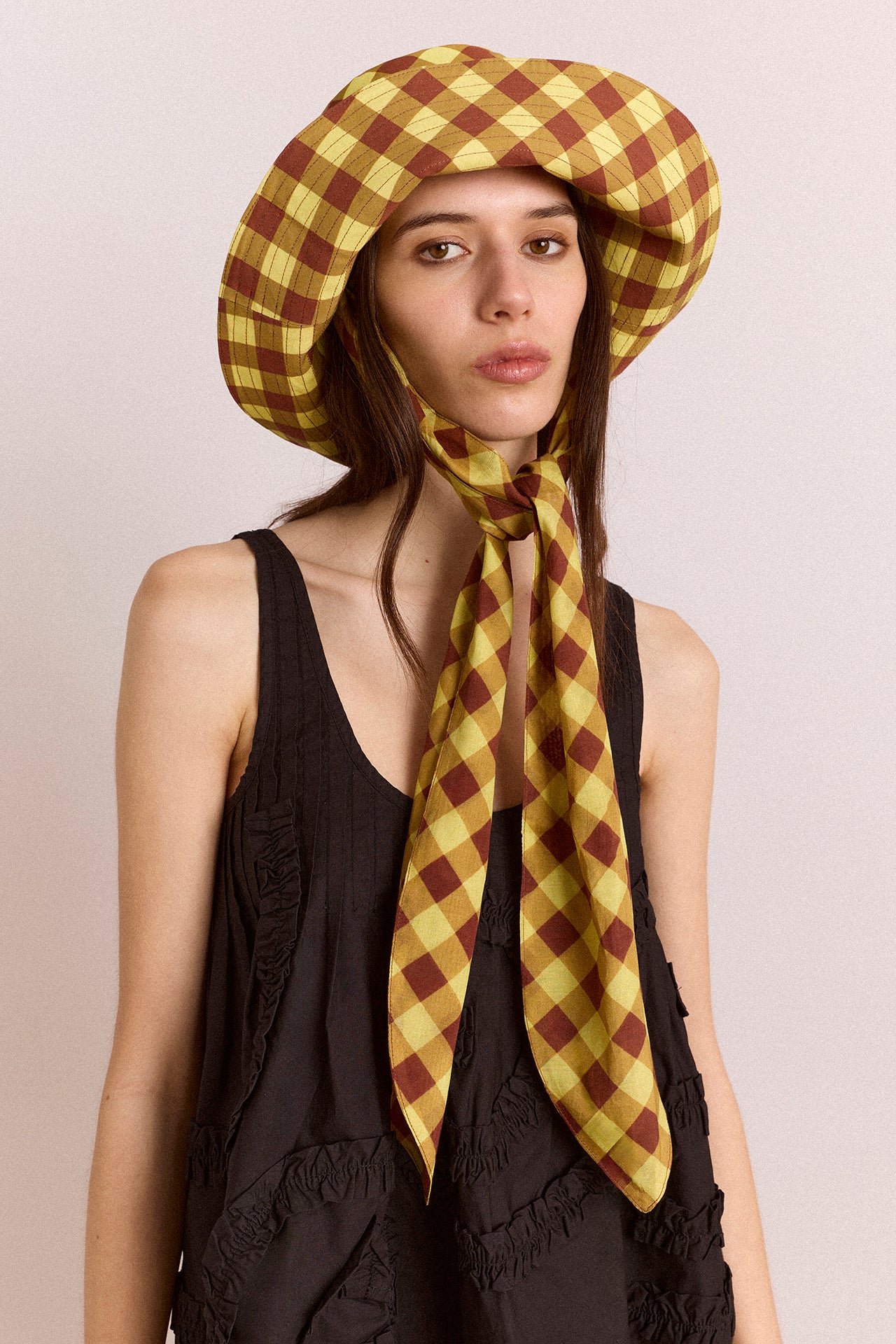 Sunhat With Tie - Avo & Choc Gingham - Image 3