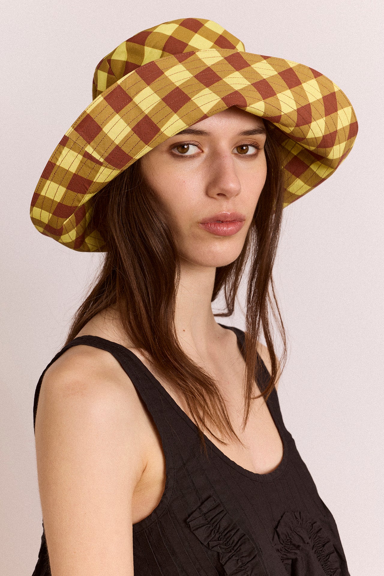 Sunhat With Tie - Avo & Choc Gingham - Image 4