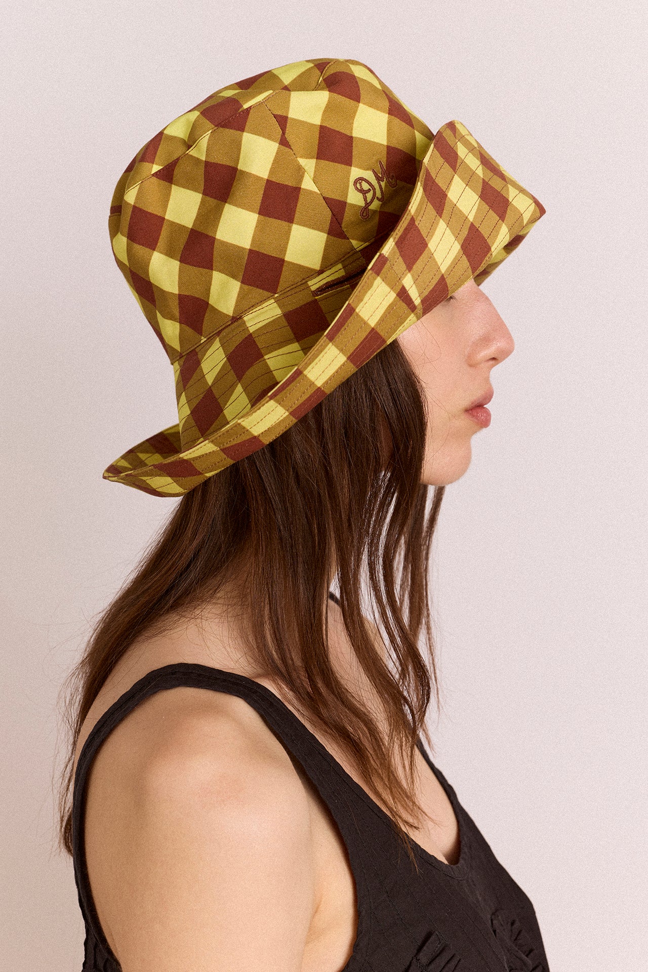 Sunhat With Tie - Avo & Choc Gingham - Image 5