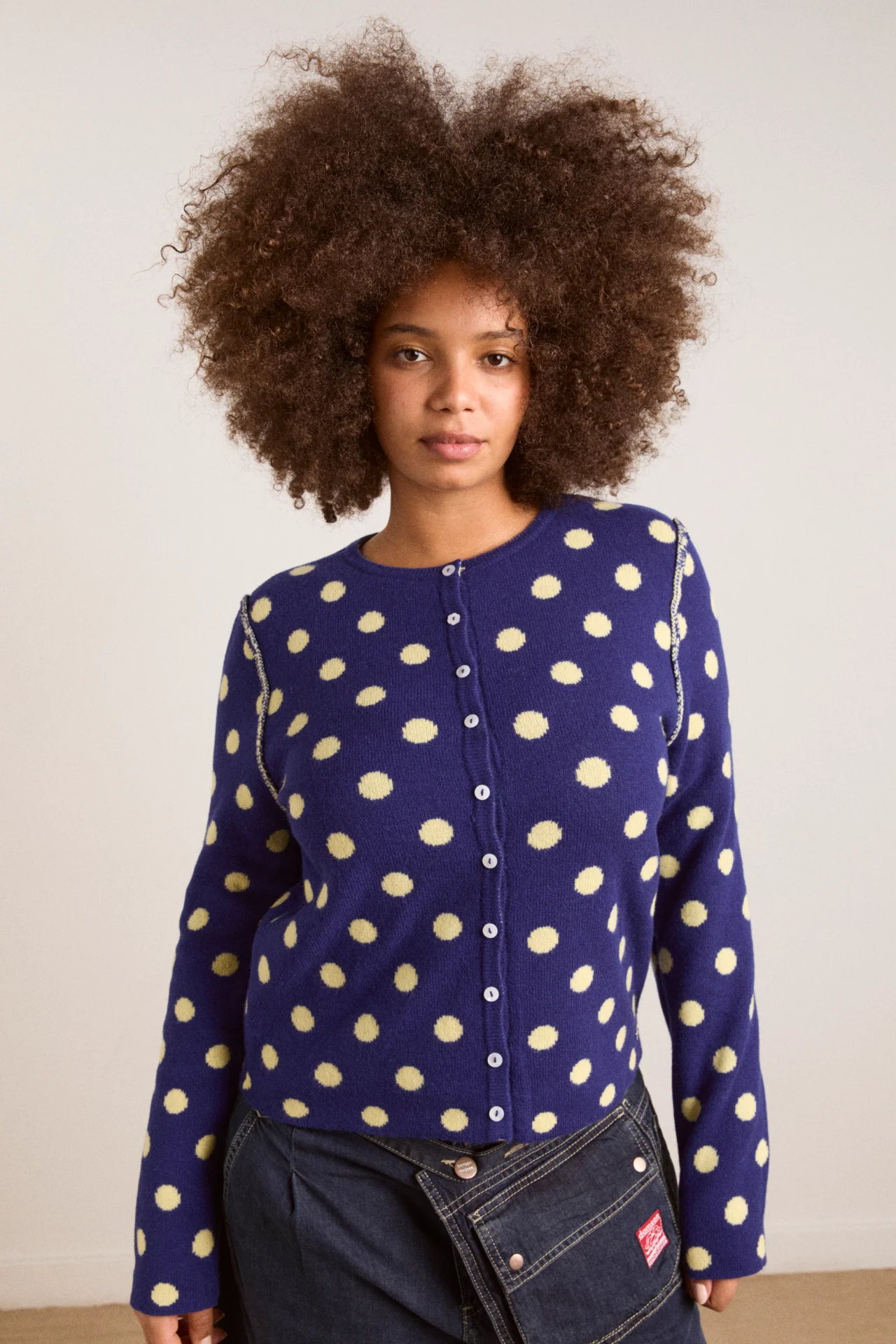 Tabitha Reversible Merino Wool Cardigan -Navy/Butter - Image 4