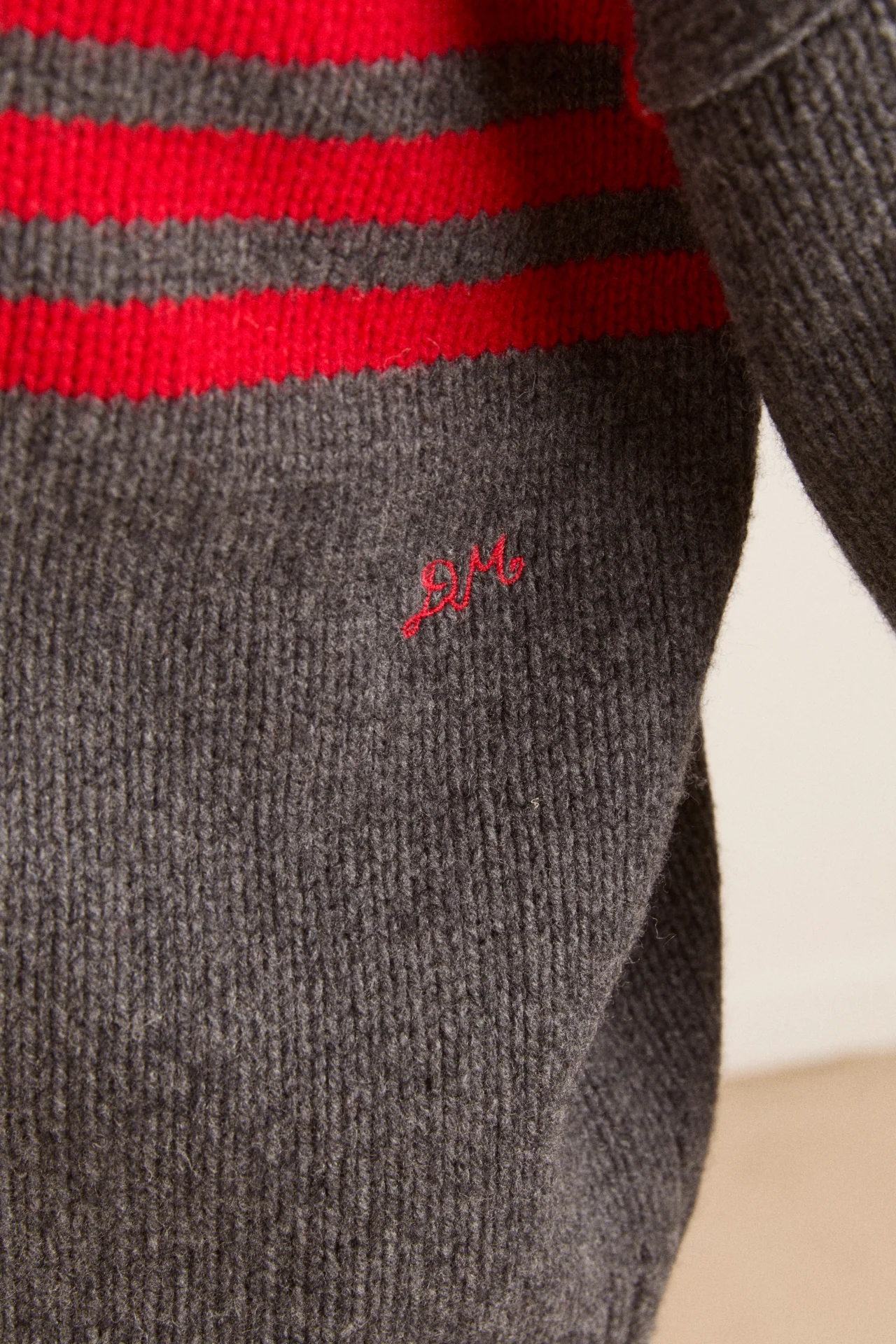 Tallulah High Neck Lambswool Jumper - Charcoal/Red - Image 11