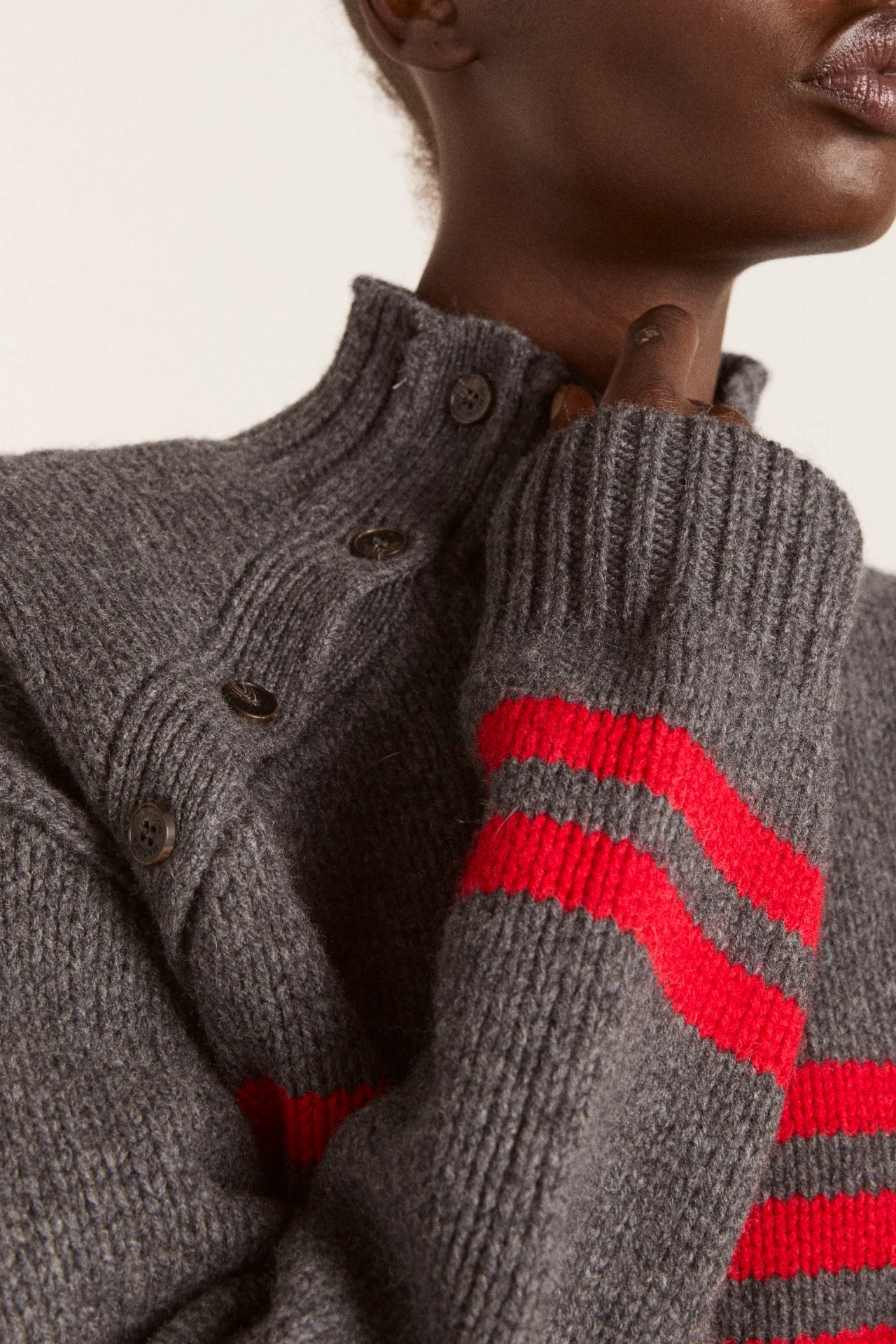 Tallulah High Neck Lambswool Jumper - Charcoal/Red - Image 9