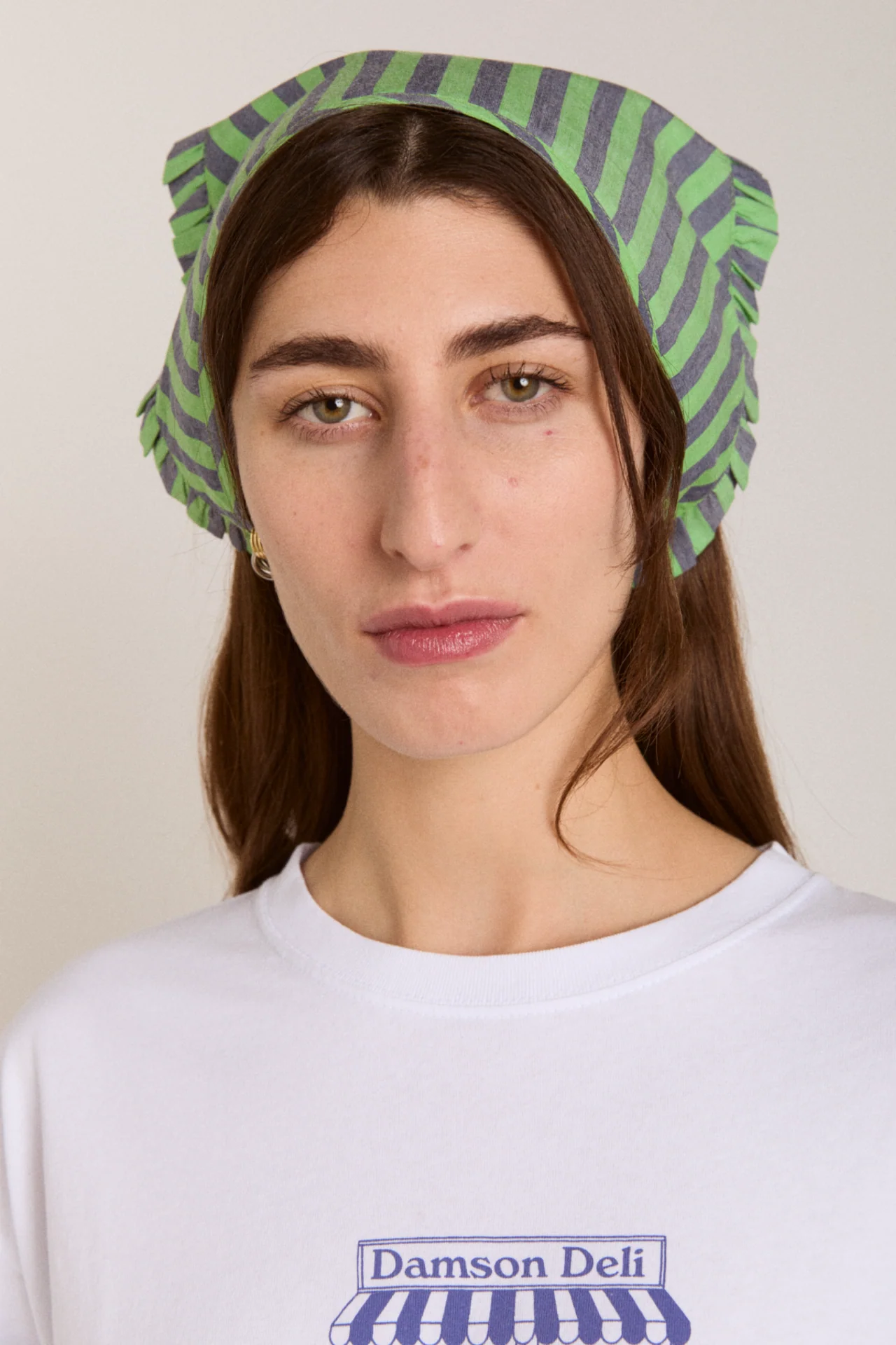 Tie Headscarf - Navy/Lime Stripe - Image 4