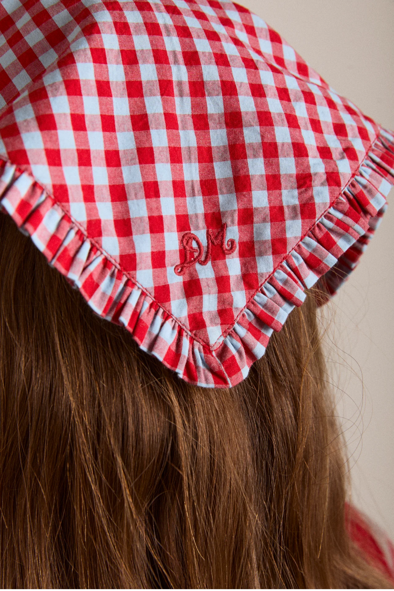 Tie Headscarf - Red/Blue Gingham - Image 4