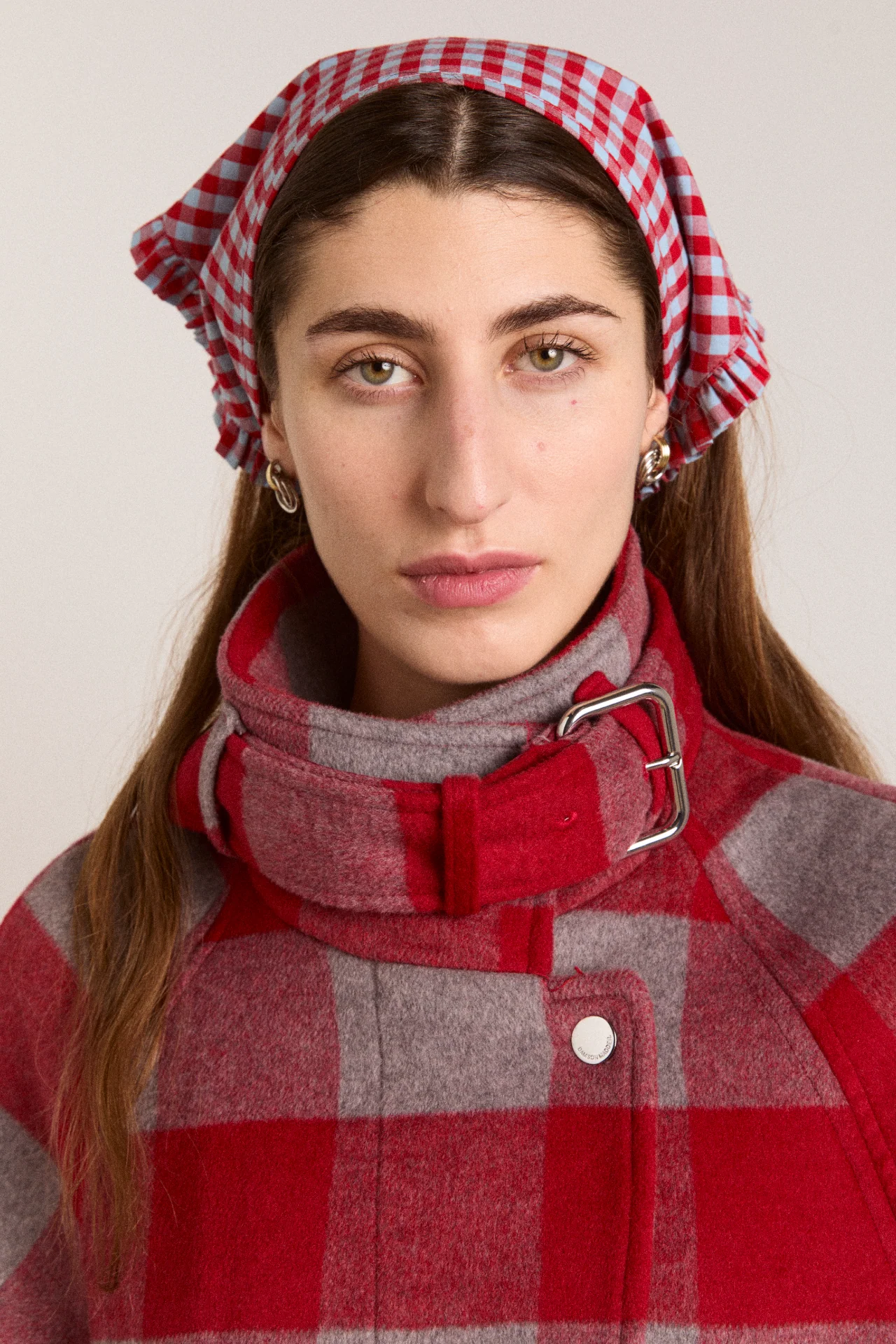 Tie Headscarf - Red/Blue Gingham - Image 5