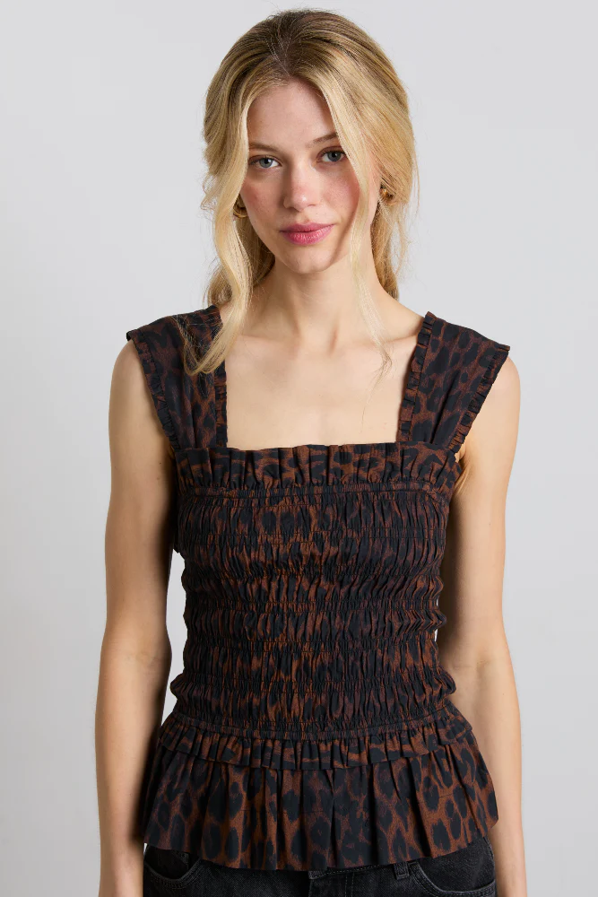 Tish Shirred Cami - Dark Leopard - Image 4