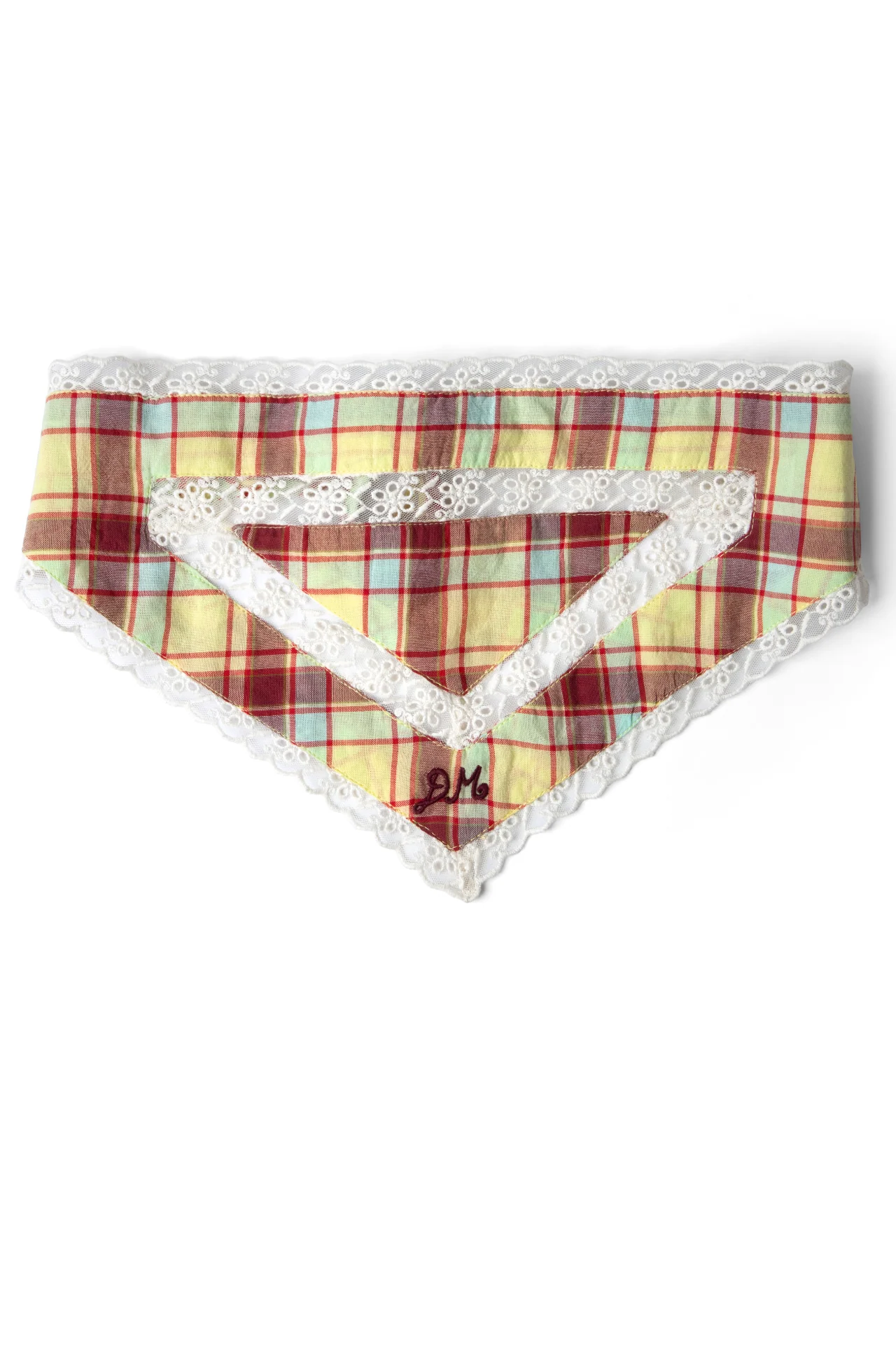 Triangle Headscarf With Lace Detail - Celery Check - Image 7