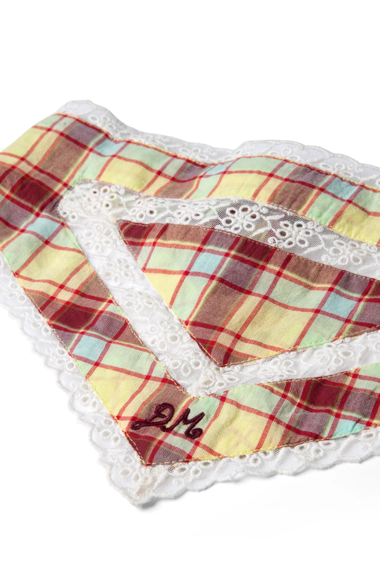 Triangle Headscarf With Lace Detail - Celery Check - Image 8