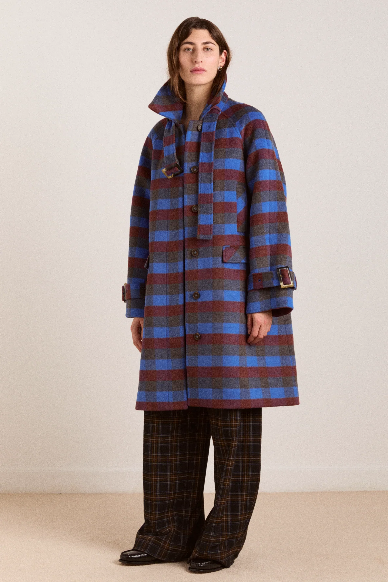Vivi Wool Coat - Blue/Brick - Image 3