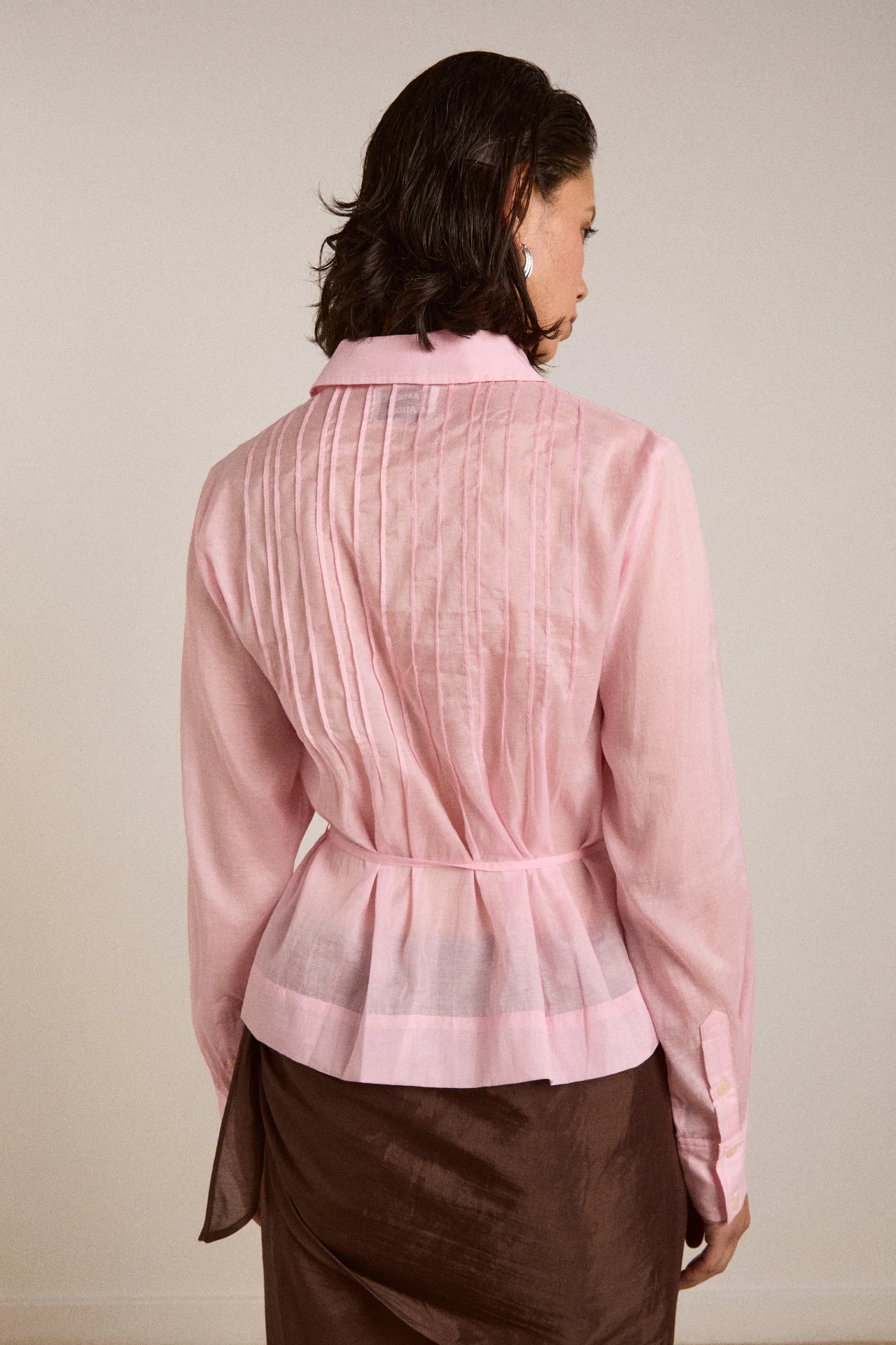 Wendy Long Sleeve Sheer Blouse - Pale Pink - Image 5